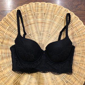 Victoria's Secret Lightly Lined Demi Bustier Bra,  Black Lace, 32D